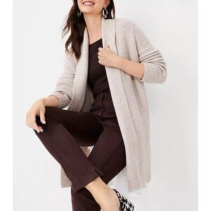 Ann Taylor | Shawl Collar Coatigan Open Front Oatmeal Knit Relaxed Cardigan